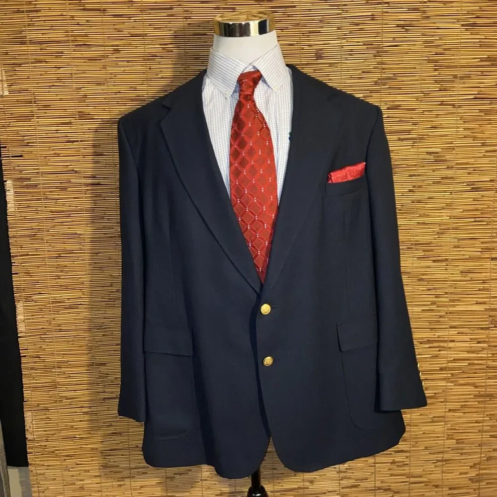 Stafford Wool Blend Sport Coat Navy Size 48 Gold Button Blazer USA Made